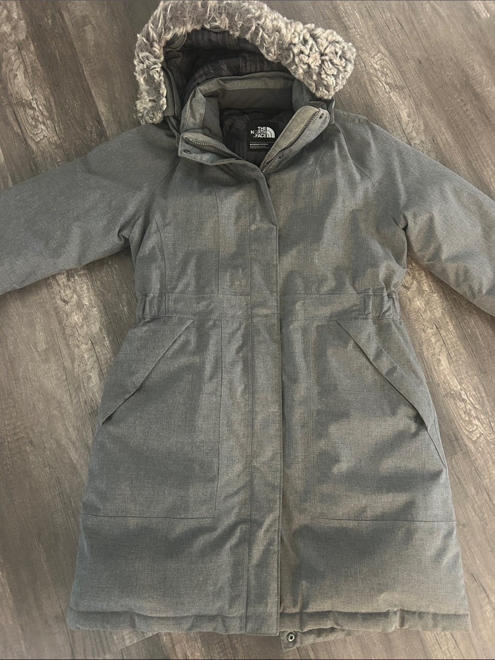 The North Face Women's Gray Long Insulated Parka with Faux Fur Trim Hood